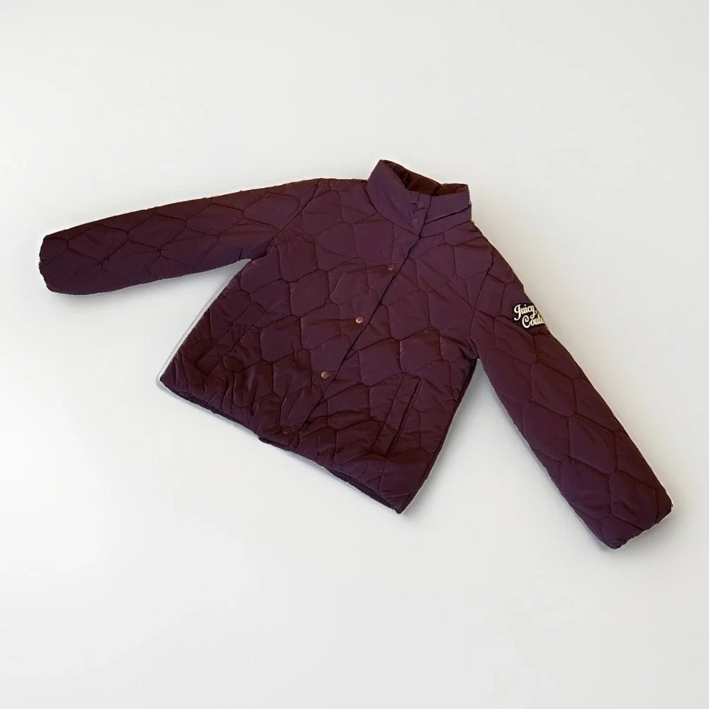 Juicy Couture Girls Quilted Puffer Jacket Burgundy Size M (10/12) Y2K Streetwear